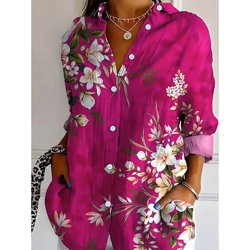 Women's Shirt Floral Graphic Elegant Bohemia Daily Long Sleeve Shirt Collar Regular Tops Work Daily Buttons Print Red Spring Fall Winter2