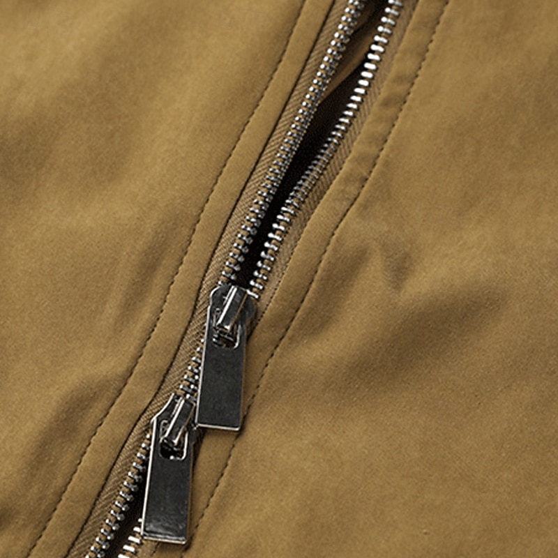 Men's Lightweight Jacket Cargo Jacket Casual Jacket Vacation Daily Windproof Pocket Fall Winter Plain Fashion Classic Stand Collar Regular Brown Khaki Jacket4