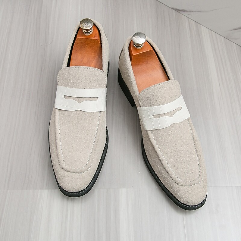 Men's Beige Slip-On Loafers – Comfortable Casual Shoes with White Strap Detail for Everyday Wear, Office Casual and Relaxed Outfits3