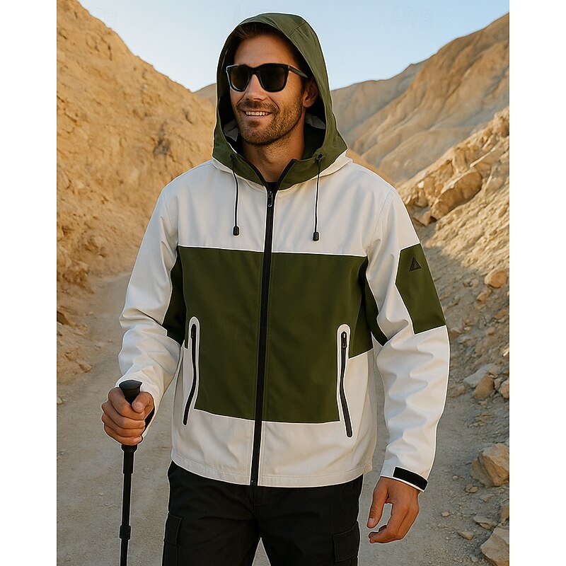 Men's Outdoor Jacket Hiking Jacket Outdoor Waterproof Windproof Hiking Outfits Hiking Clothes Spring Autumn / Fall Jacket Hunting Climbing Running Patchwork Black Yellow Dark Purple3