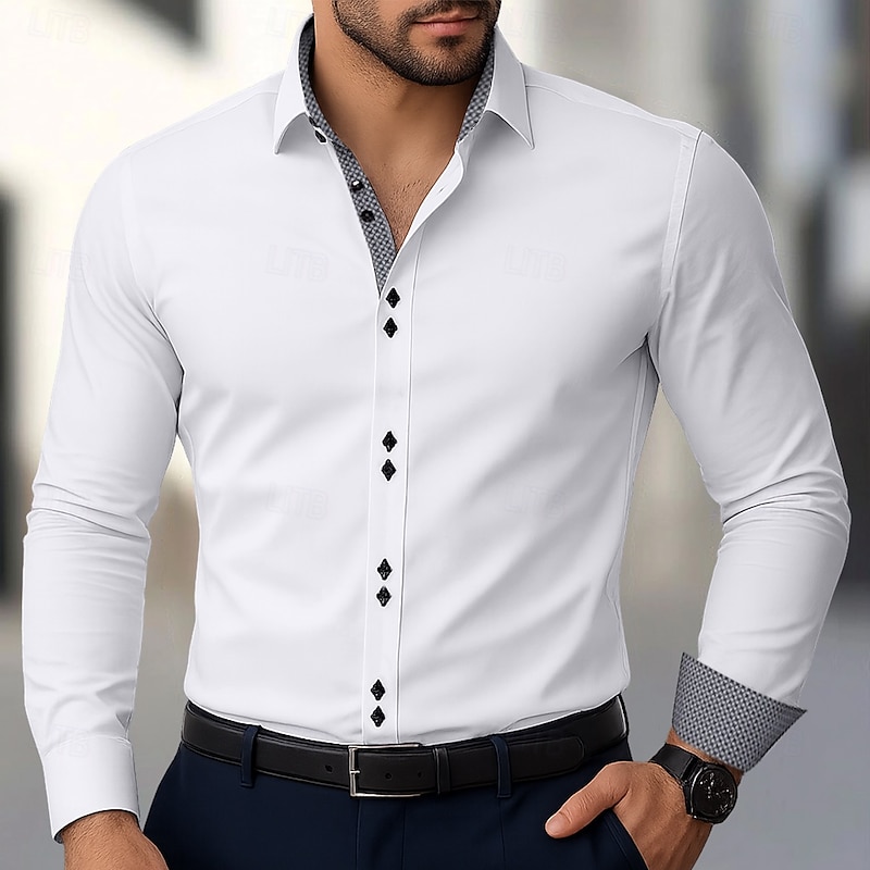 Men's Dress Shirt Button Down Shirt Wrinkle Resistant Wedding Outdoor White Pink Long Sleeve Turndown Summer Spring Clothing Apparel