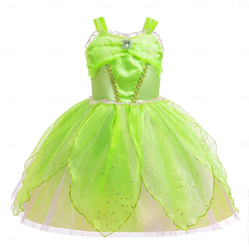 Peter Pan Fairy Tale Princess Elf Tinker Bell Dress Flower Girl Dress Tulle Dresses Storybook Characters Movie Cosplay for Girls' Kid's Halloween Carnival World Book Day Performance Educational Dress4