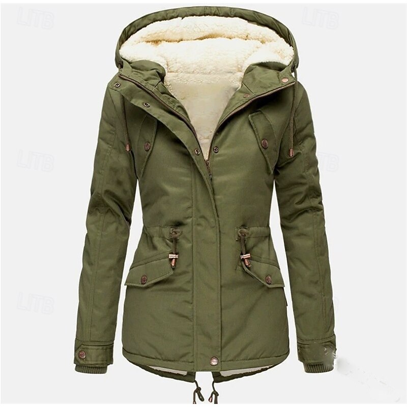 Women's Casual Jacket Warm Comfortable Zipper Pocket Fashion Outdoor Plain Going out Weekend Zipper Regular Hooded Regular Fit Long Sleeve Outerwear Black Pink Red Fall Winter3