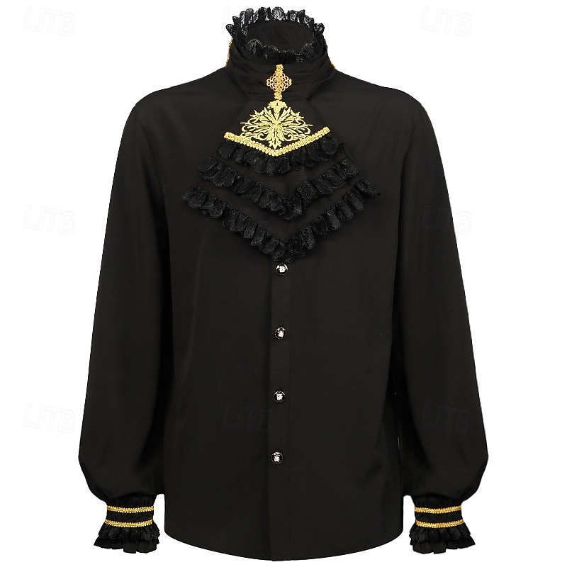 Retro Vintage Medieval Renaissance Blouse / Shirt Cosplay Costume Masquerade Prince Nobleman Flounced Fancy Dress Men's Fantasy Royal Steampunk Halloween Carnival Masquerade Event / Party Adults Shirt2