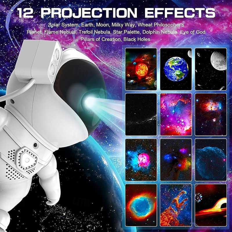 Rocket Star Projector Galaxy Night Lights Astronaut Projector with 360 Rotation Magnetic Head 12 Film Discs Home Planetarium Room Decor Solar System Nebula Planet Gift for Kids Teens3