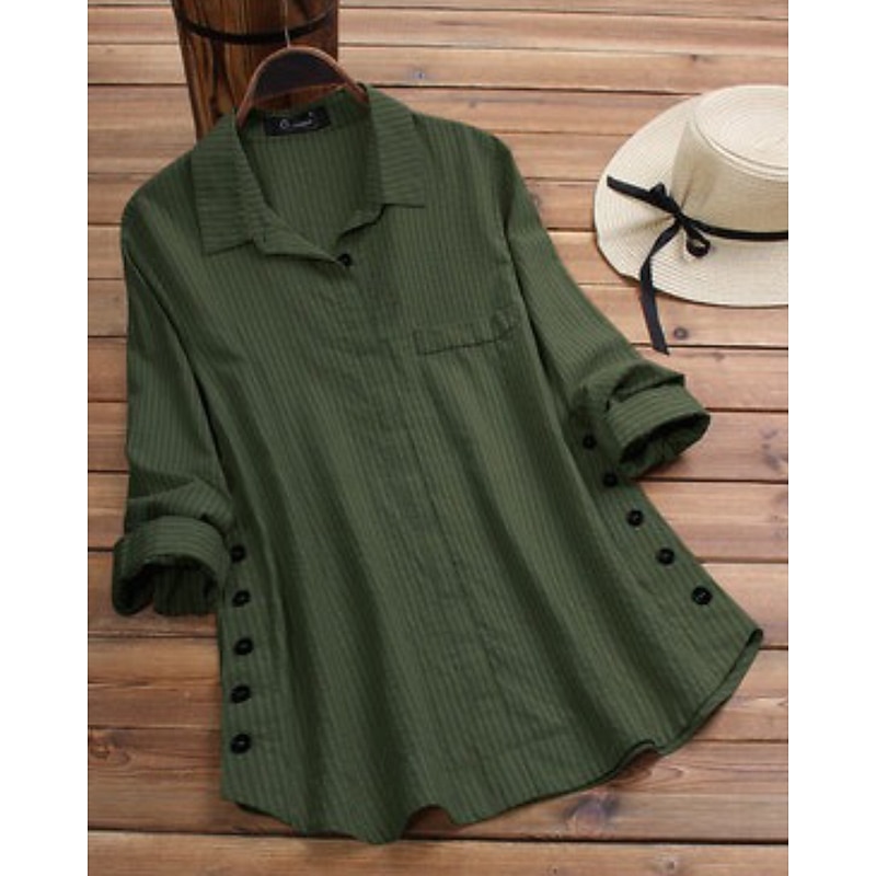 Women's Shirt Blouse Striped Modern Casual Long Sleeve Shirt Collar Regular Tops Daily Holiday Going out Buttons Yellow Green Fall