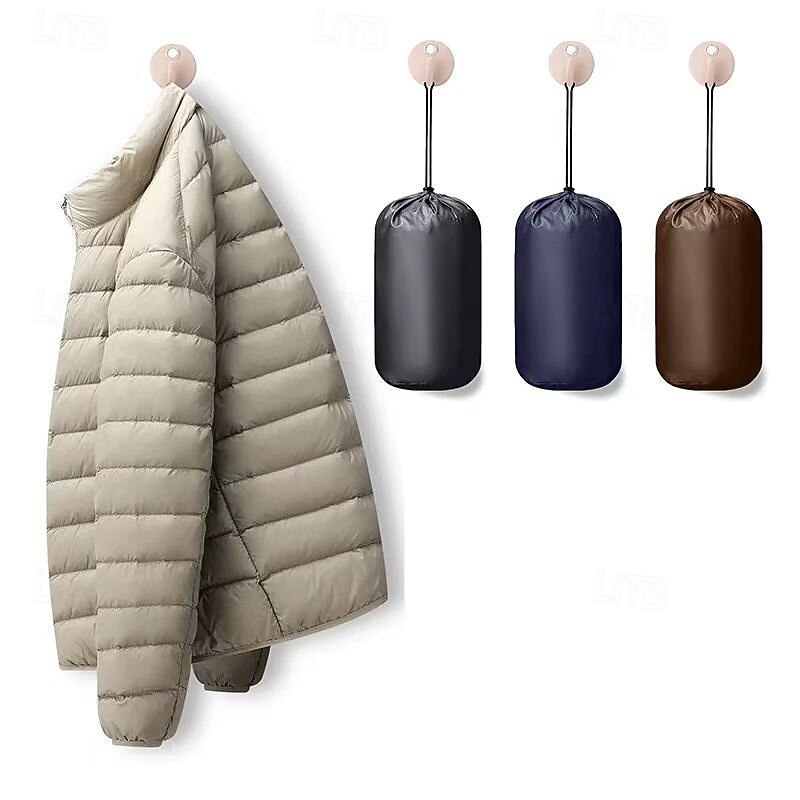 Men's Winter Coat Puffer Jacket Padded Jacket Pocket Polyster Vacation Daily Wear Date Regular Fashion Casual Comfortable Thermal Warm Winter Solid / Plain Color Wine Black Navy Blue Royal Blue - Main Image