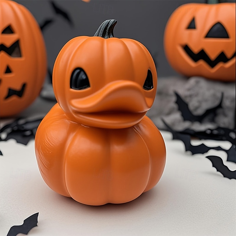 1pc Orange Pumpkin-Shaped Duck Resin Halloween Decor Whimsical Duck with Jack-O'-Lantern Pumpkins Perfect for Home Bedroom or Office Festive Seasonal Gift Festive Home Decor  Playful Design2