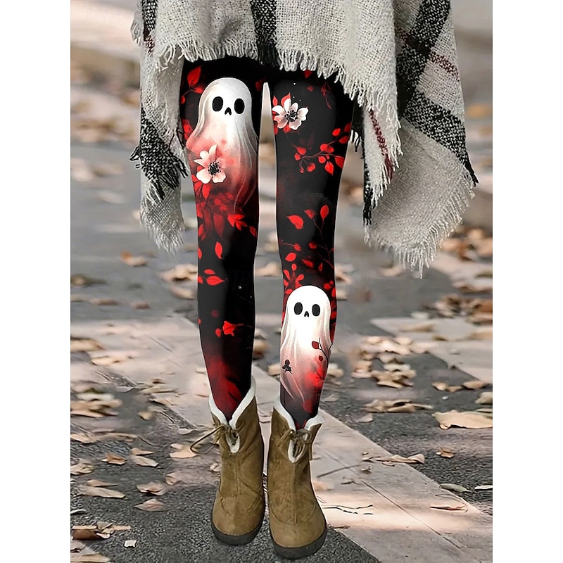 Women's Leggings Vacation Vintage Fashion Full Length High WaistPantsHalloween Graphic Animal Printing Thermal Warm Soft Breathable Stretchy Formal Outdoor Vacation Violet Black Blue Spring Fall