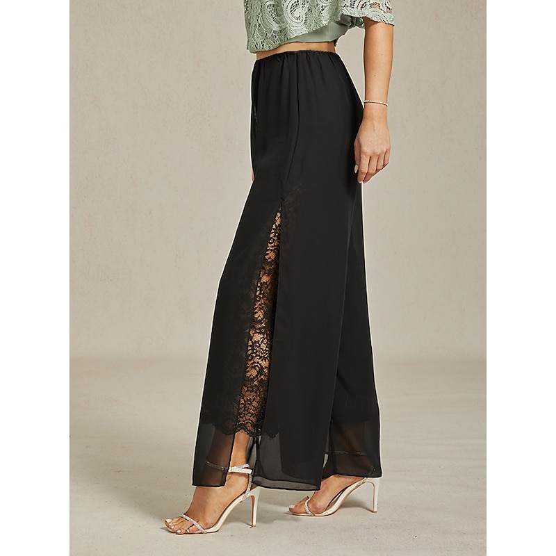 Women's Wide Leg Chinos Elegant Vacation Fashion Full Length High Waist Solid Color Stretchy Wedding Vacation Party & Evening Black Summer Spring Fall Loose Fit2