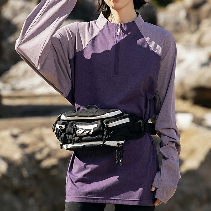 Men's Hiking Shirt Hiking top Long Sleeve Stand Collar Top Outdoor Quick Dry Sweat wicking Polyester Patchwork Dark Grey Light Grey Purple Tennis Golf Running4