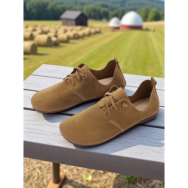 Women's Casual Brown Lace-Up Barefoot Flats – Lightweight Wide Fit Shoes for Country Walks, Brown and Everyday Wear4
