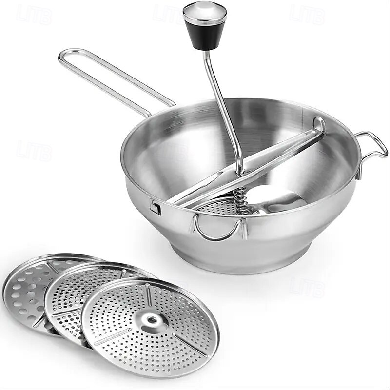 Stainless Steel Rotary Food Processor with 3 Blades Ergonomic Rotary Food Processor Multi-Function Kitchen Tool for Chopping, Slicing, Shredding, and Pureeing Fruits, Vegetables, and Potatoes4