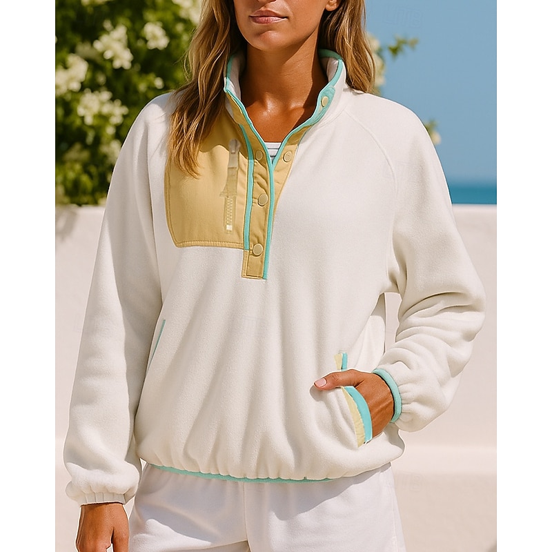 Women's Casual Pullover Tops Polar Fleece Sweatshirt with Pockets Long Sleeve Top Athleisure Patchwork Fashion Warm Outdoor Travel Sports Sportswear Activewear Black White Pink4