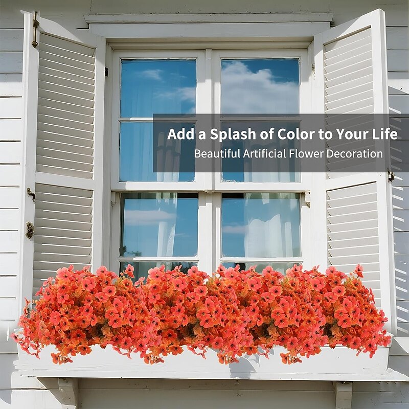 13 Bundles Fall Artificial Flowers for Outdoor Indoor Silk Flowers No Fade Fake Plastic Flowers Faux Plants for Outdoors Outside Front Porch Hanging Planter Window Box Garden Home Decoration 13 Bundles(Orange)4
