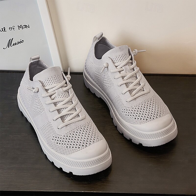 Men's White Flyknit Walking Sneakers – Lightweight Breathable Athletic Shoes for Daily Wear, Travel and Urban Commuting3