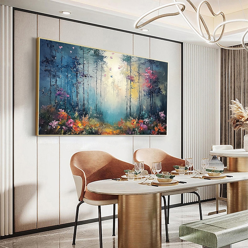 Handmade Original Forest Oil Painting On Canvas Wall Abstract Natural Scenery Painting for Home Decor With Stretched Frame/Without Inner Frame Painting4