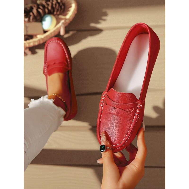 Women's Red Penny Loafers – Classic Slip-On Flat Shoes for Daily Wear, Holiday Outfits and Office Casual Looks3
