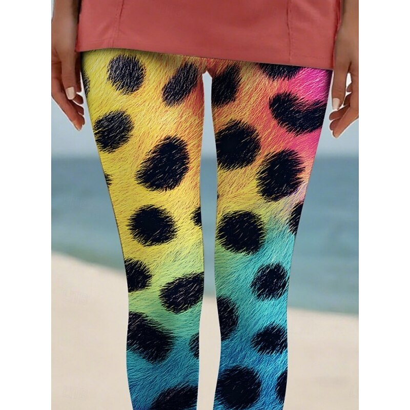 Women's Pants Trousers Leggings Cozy Leggings Streetwear Casual Full Length High Waist Leopard Elastic Waist Print Breathability Comfortable Stretchy Vacation Street Daily Wear Yellow Blue Summer2