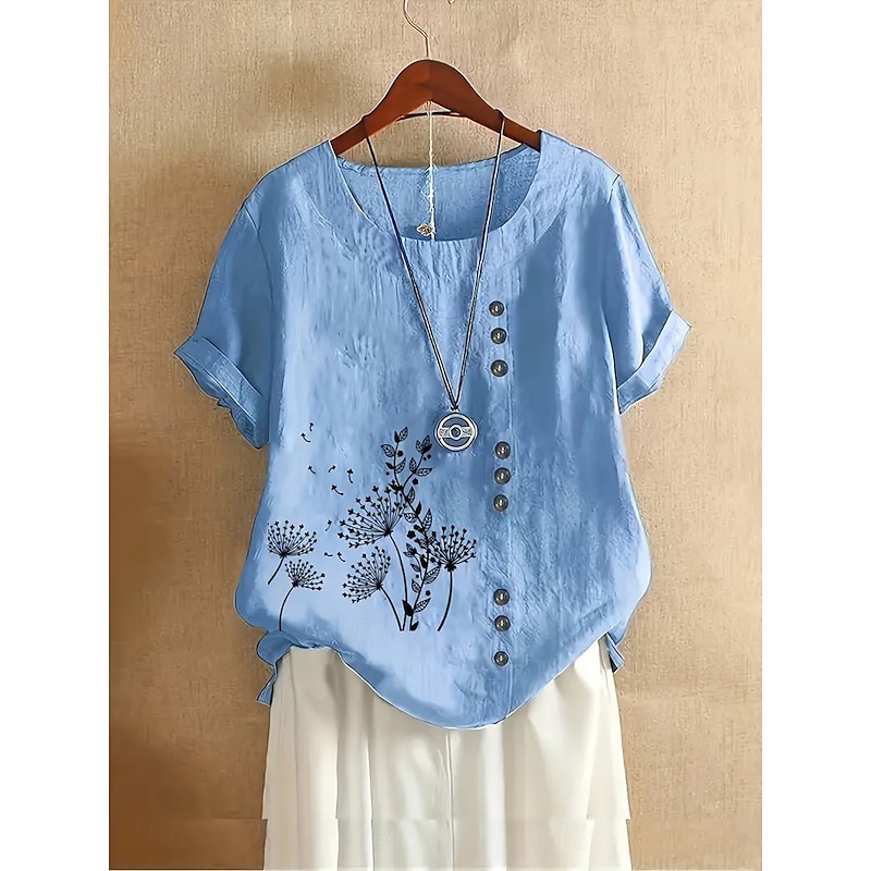 Women's Blouse Floral Graphic Vintage Tropical Stylish Short Sleeve Regular Tops Holiday Buttons Print White Yellow Navy Blue Blue Green Summer Spring Fall