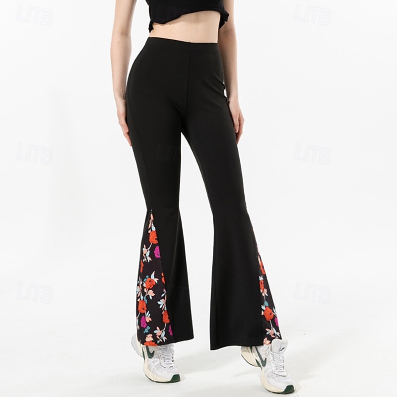 Women's Wide Leg Pants Flared Pants High Waist Athletic Pilates Running Bottoms Solid Color Black Fall Sports Activewear