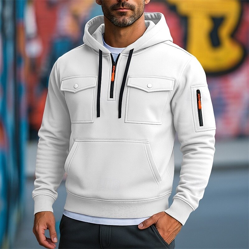 Men's Hoodie Full Zip Hoodie Fleece Hoodie Tactical Hoodie Black White Army Green Red Burgundy Hooded Plain Zipper Pocket Sports & Outdoor Casual Daily Streetwear Cool Sportswear Fall Spring &  Fall2