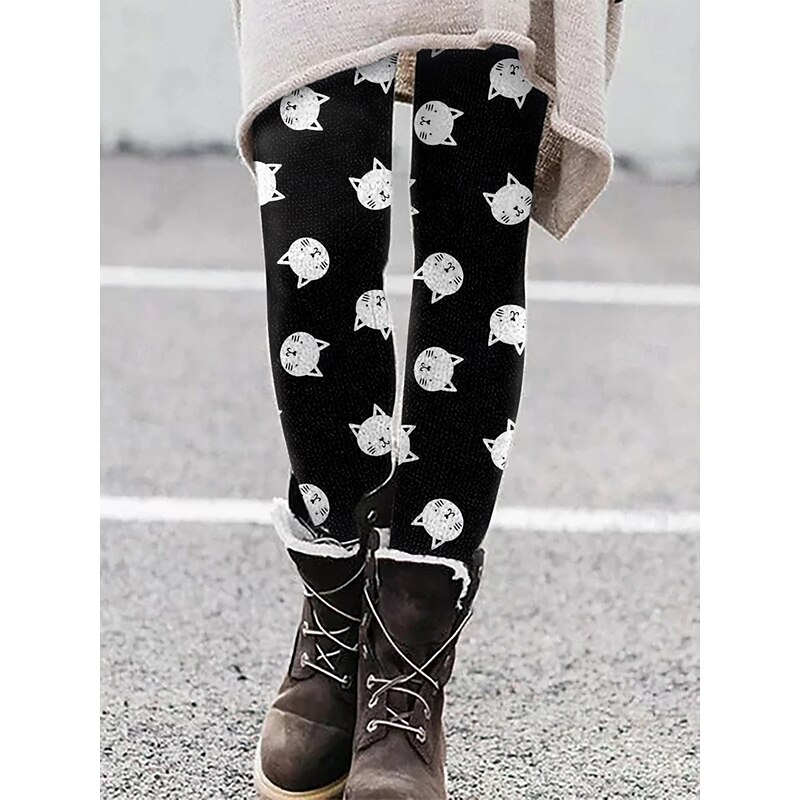 Women's Leggings Vacation Vintage Ethnic Style Ankle-Length High Waist Graphic Animal Cat 3D Print Quick Dry Breathability Soft Stretchy Outdoor Home Causal Black White Blue Orange Fall Slim Fit2
