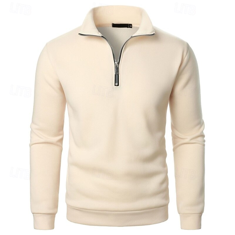 Men's Sweatshirt Pullover Hoodie Sweatshirt Pullover Quarter Zip Sweatshirt Apricot Black White Wine Khaki Lapel Plain Zipper Sports & Outdoor Casual Daily Streetwear Cool Sportswear Spring &  Fall2
