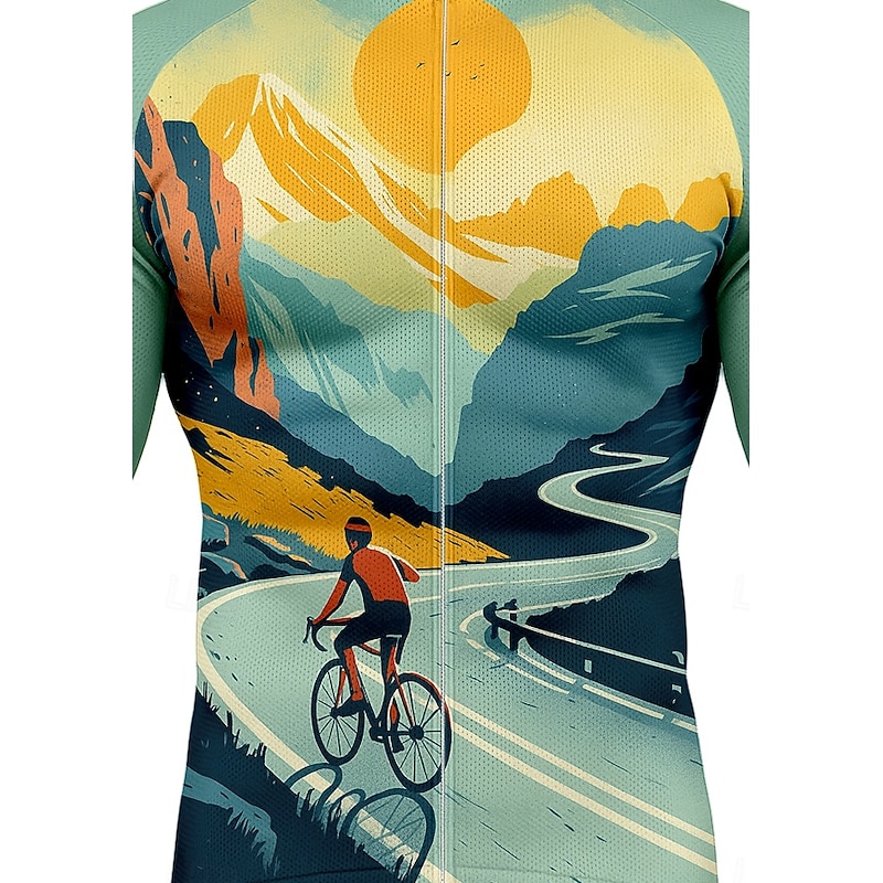 Men's Tops Cycling Jersey Graphic Geometric Scenery Long Sleeve Bike Jersey Top with 3 Rear Pockets Sun Sun Protection Sunscreen Quick Dry Sports Green Clothing Apparel3