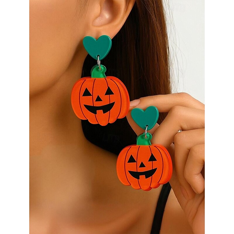 Women's Halloween Dangle Earrings set– Acrylic Pumpkin, Ghost, Bat and Spider Drop Earrings Set for Party, Cosplay and Festive Costume Jewelry