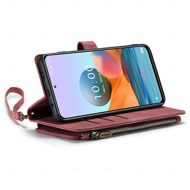 Phone Case For Redmi series Case Zipper with Lanyard Kickstand TPU PU Leather4