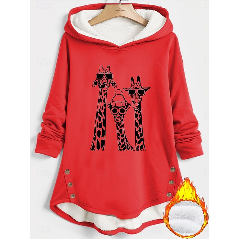 Women's Hoodie Sweatshirt Pullover Fleece Lined Warm Pajamas Hoodies Graphic Animal Warm Casual Fuzzy Long Sleeve Hooded Long Tops Casual Sports Print Black Pink Red Blue Gray Fall3