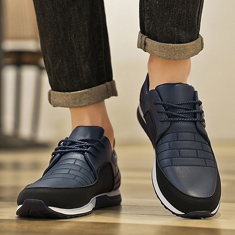 Men's Navy Elastic Lace-Up Sneakers – Breathable Athletic-Style Shoes for Business Casual Looks, Commuting and City Walking3