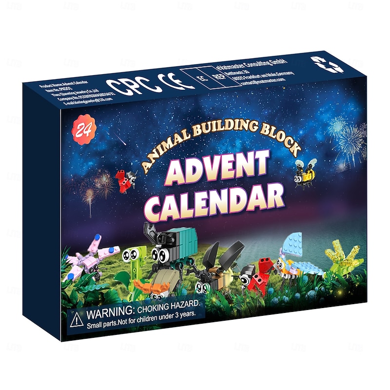 Christmas Advent Calendar Animal Building Blocks 2025, 24 Days Countdown DIY Construction Toy Set, Holiday Gift Box for Kids Boys Girls2