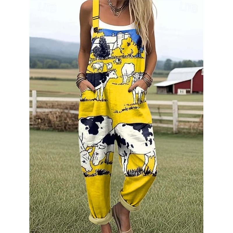 Women's Romper Active Graphic Sleeveless Harem Buttons Vacation Street Loose Fit White Yellow Pink Summer3