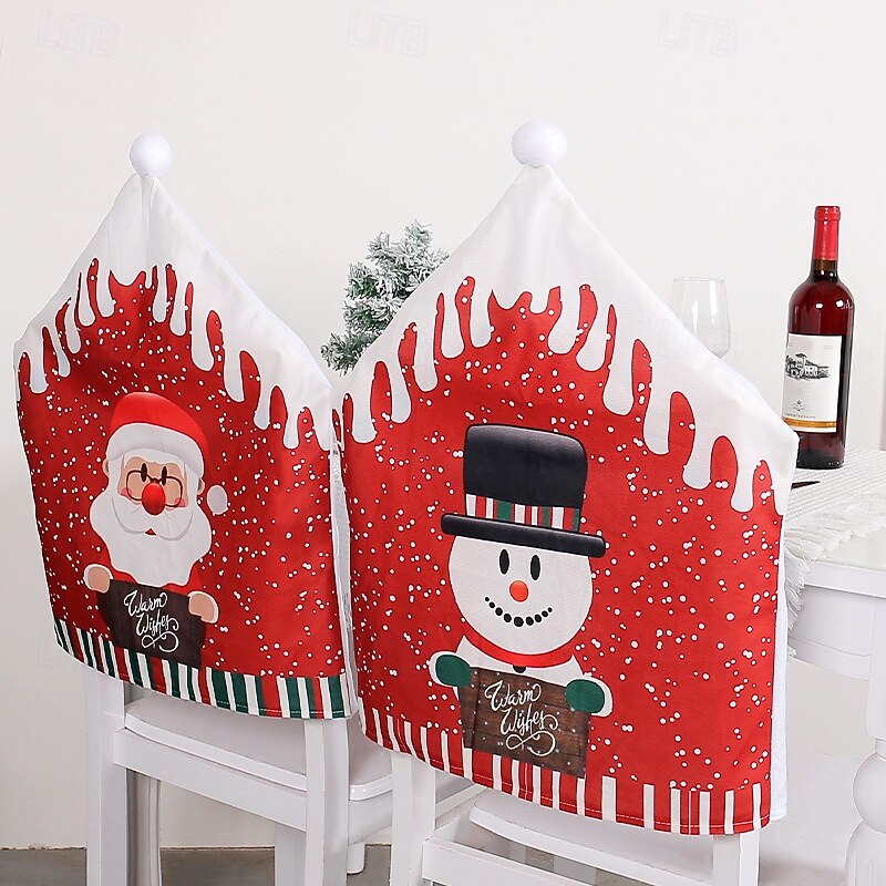 Christmas Chair Cover Santa Claus Printed Snowman Nonwoven Fabric Chair Set for Restaurant Bar Holiday Party Christmas Decoration Home Celebration2