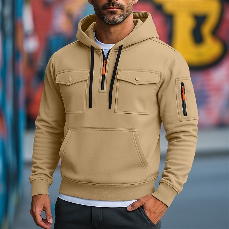 Men's Hoodie Full Zip Hoodie Fleece Hoodie Tactical Hoodie Black White Army Green Red Burgundy Hooded Plain Zipper Pocket Sports & Outdoor Casual Daily Streetwear Cool Sportswear Fall Spring &  Fall