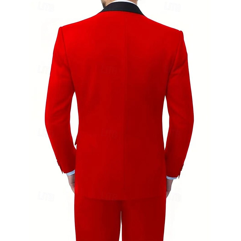 Men's Wedding Casual Party Suits Shawl Lapel Red Formal Solid Colored Slim Fit 3 Piece Single Breasted One-button3