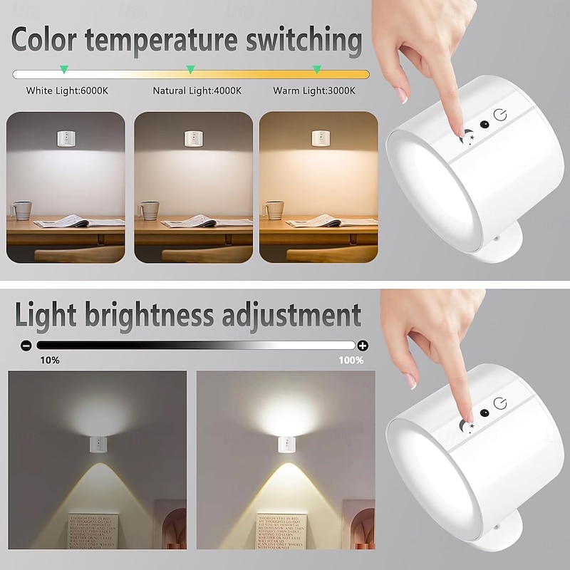 LED Magnetic Wall Sconce Lights Night Lights 1 PC, 3 Color Temperatures & Dimmable,360 Rotation Cordless Wall Mount Lamp with Remote for Bedroom Reading Study Bedside3