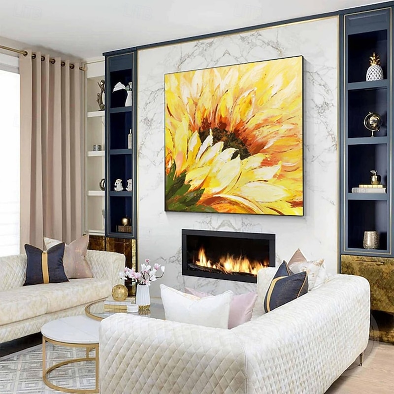Handmade Oil Painting Canvas Wall Art Decoration Modern Yellow Abstract Sunflower Flower for Home Dining Room Decor Rolled Frameless Unstretched Painting3