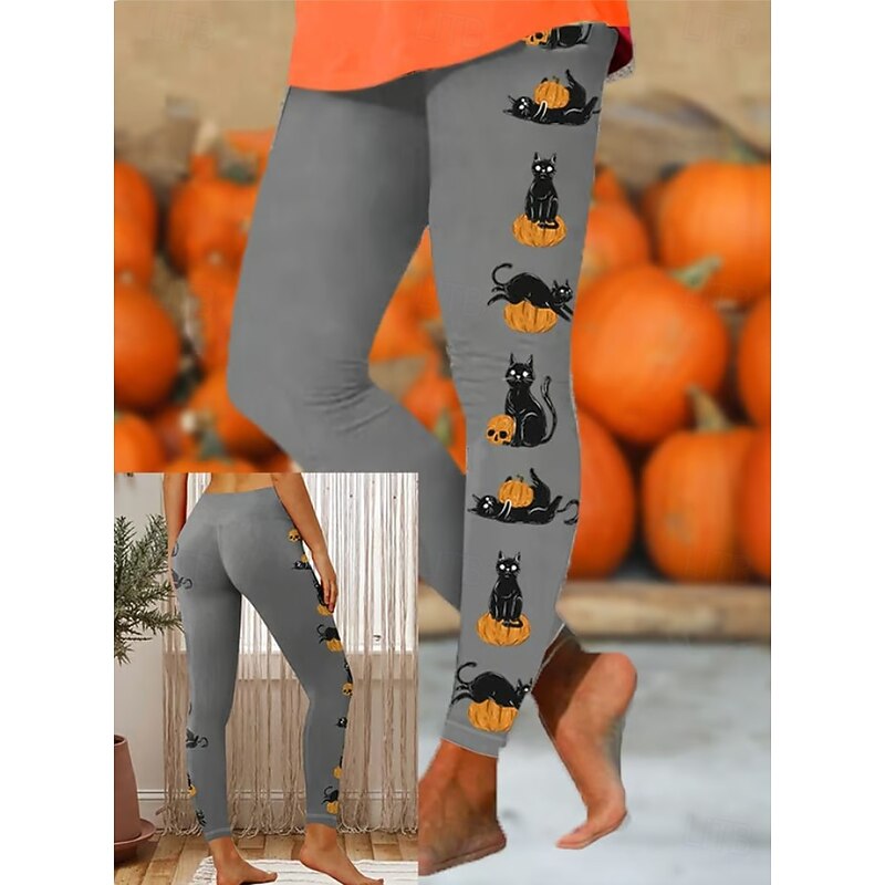 Women's Leggings Vacation Vintage Ethnic Style Ankle-Length High WaistPantsHalloween Skull 3D Print Quick Dry Breathability Soft Stretchy Formal Outdoor Vacation Black White Dark Gray Fall Slim Fit4