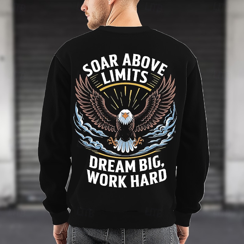 Men's Eagle Backprint Sweatshirt Fashion Daily Crew Neck Home Sports Outdoor Streetwear Black Army Green Crewneck 3D All Seasons Designer