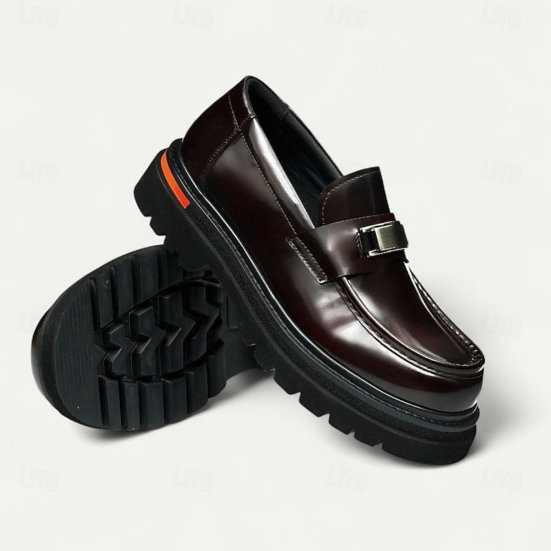 Men's Brown Leather Penny Loafers with Metal Buckle – Classic Dress Shoes for Business, Formal Events  and Office Wear3