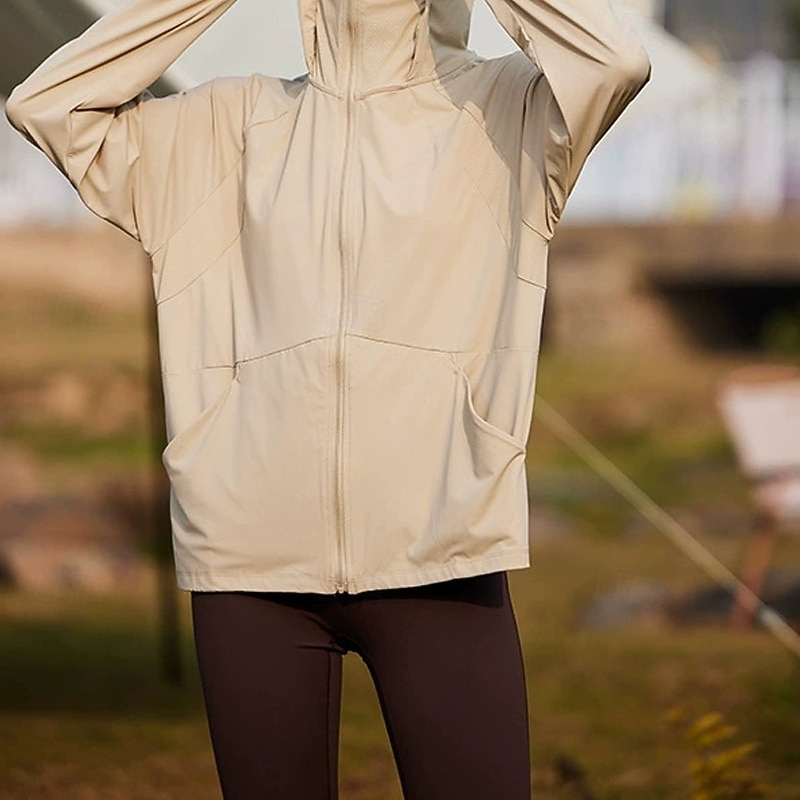 Women's Casual Jacket Sun Protection Comfortable Zipper Pocket Fashion Outdoor Plain Going out Weekend Zipper Regular Hooded Regular Fit Long Sleeve Outerwear Black White Pink Summer