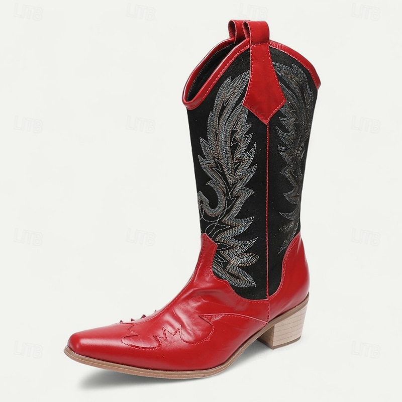 Men's Red and Black Western Cowboy Boots – Embroidered Tall Rodeo Boots for Country Music Festivals, Line Dancing and Farm Style Outfits3