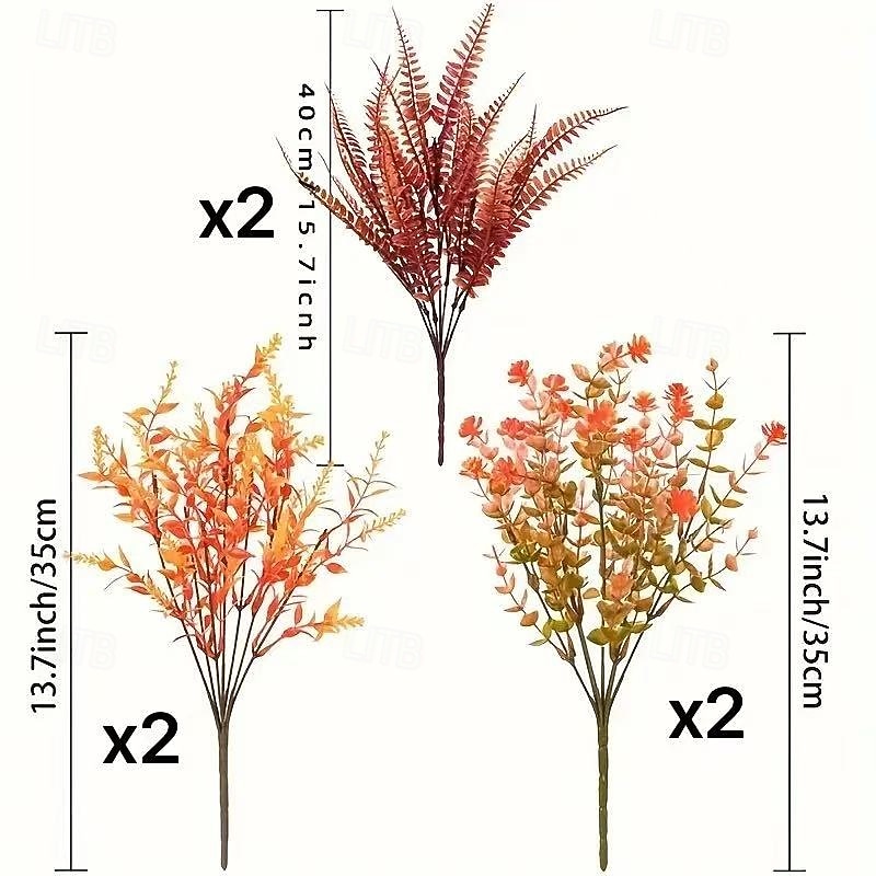6 Bundles Artificial Fall Flowers UV Resistant Faux Plants in Orange/Yellow/Brown/Red, Durable Plastic Autumn Bouquet for Indoor Outdoor Home Decor, Thanksgiving Halloween Christmas Wedding Centerpieces3