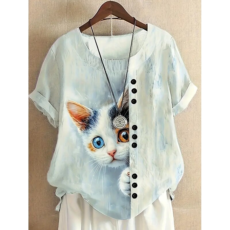 Women's Blouse Graphic Animal Vintage Tropical Stylish Short Sleeve Regular Tops Holiday Buttons Print Yellow Green Beige Gray Summer