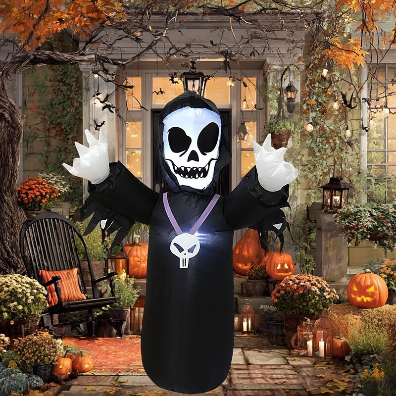 1 Pc 1.2M Halloween God of Death Skull LED Light Inflatable Air Model Indoor and Outdoor Courtyard Garden Party Halloween Festival Atmosphere Decorative Light EU/US/UK/AU Plug