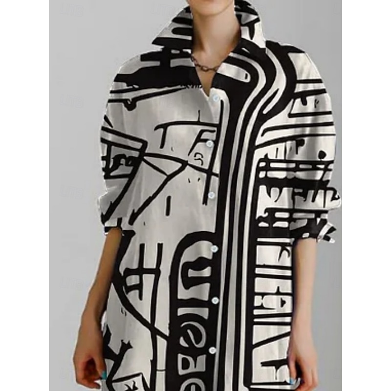 Women's Midi Dress Shirt Dress Casual Dress Fashion Modern Daily Holiday Weekend Regular Fit Geometric Color Block 3/4 Length Sleeve Shirt Collar Apricot Summer Spring Fall2