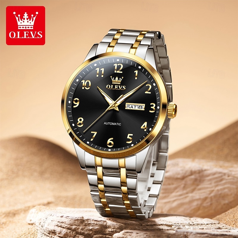 OLEVS Men Mechanical Watch Minimalist Fashion Business Wristwatch Automatic Self-winding Luminous Calendar Date Week Steel Watch4